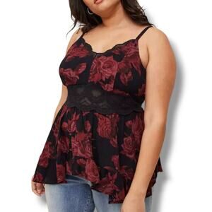 Torrid Black and Red Floral Tank Top